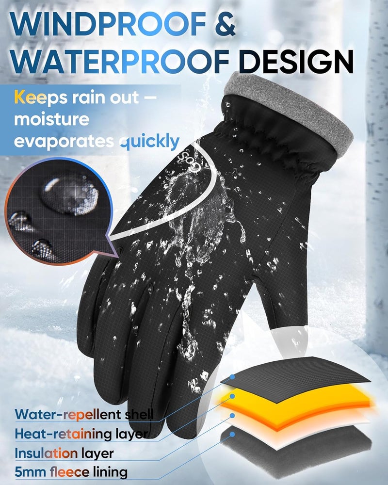 GoSkala Winter Gloves for Women Men, Waterproof and Warm, Sensitive Touch Gloves for Cycling Running Working Outdoor Activities, Black - Image 2